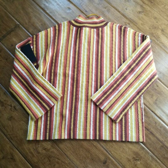 Nine West women's knit top Large mock neck stripe yellow brown long sleeve nwt - Picture 7 of 11